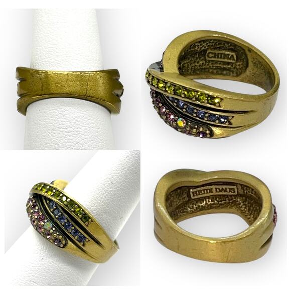 Heidi Daus Ring Vintage Classic Kiss Pink Purple Green Pave Crystal Encrusted - Picture 6 of 8